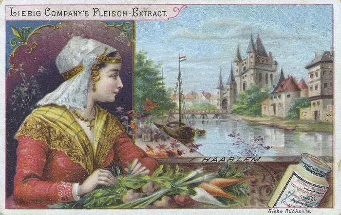 Framed Print : Series Cities and People, Woman with vegetables against the backdrop of Haarlem in Holland