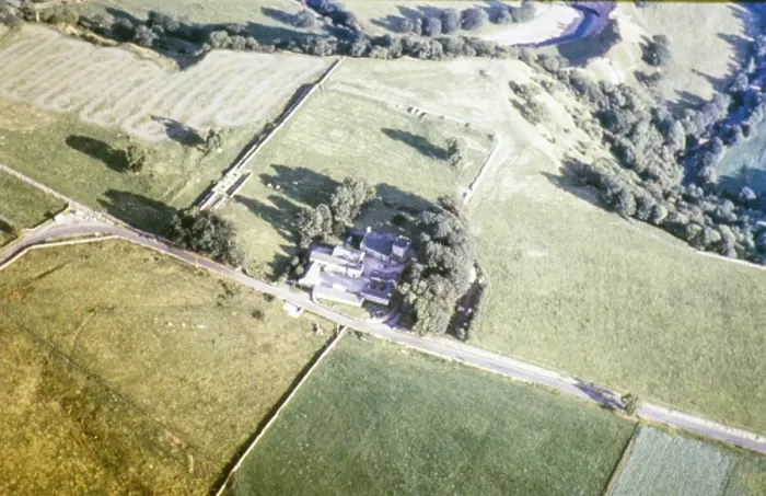Framed Print : Series of oblique aerial photographs of sites associated with Hadrian's Wall, c. 1970s Birdoswald Roman fort, Cumbria, England, UK from the north