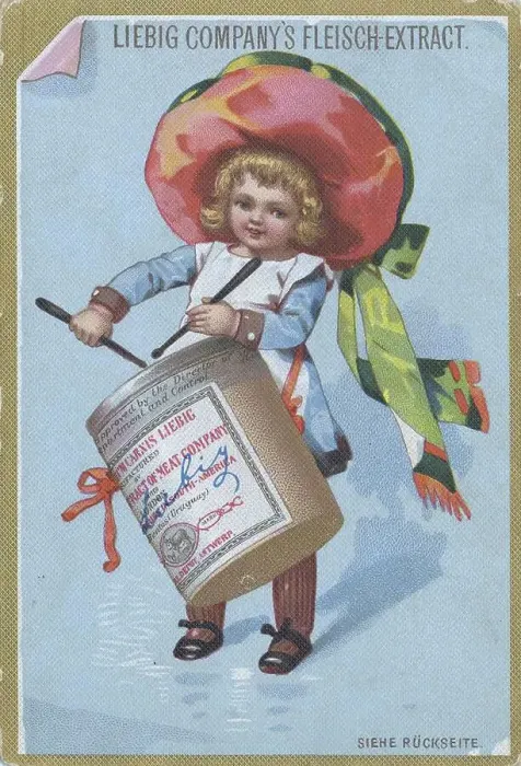 Framed Print : Series of pictures of children as musicians with an instrument from a Liebig box: drummer