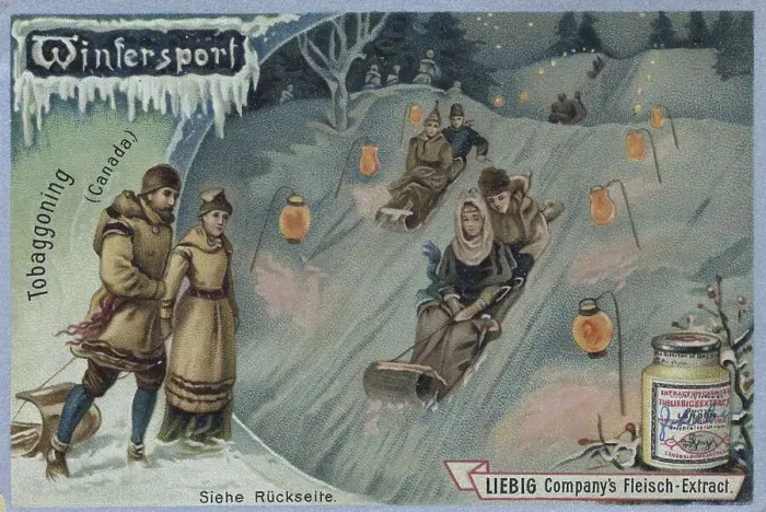 Framed Print : Series Winter Sports, the Tobaggoning Sledding in Canada