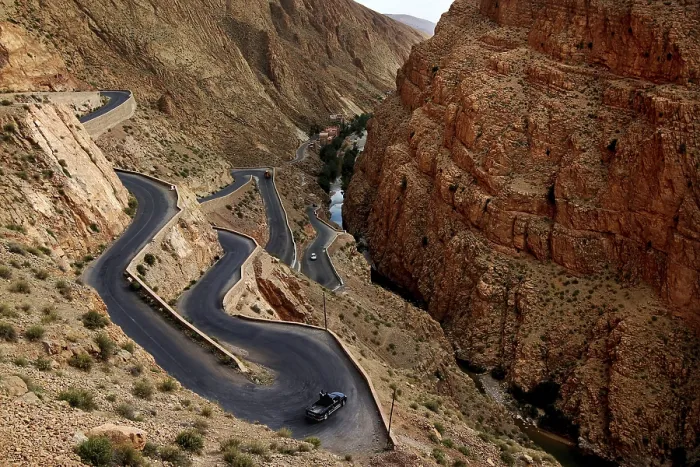 Framed Print : Serpentine road snakes spectacularly through the rocky Dades Gorge