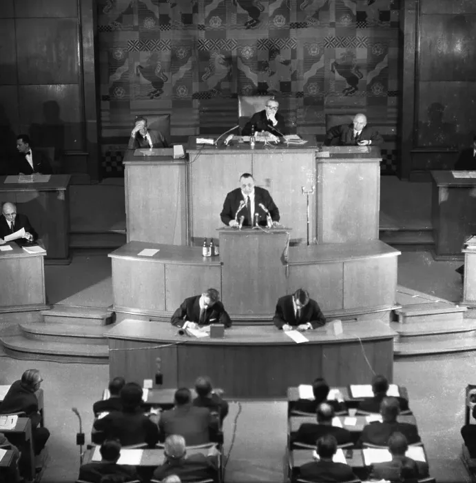 Framed Print : Session of the North Rhine-Westphalian Parliament in 1965 in Duesseldorf Framed Print : Session of the North Rhine-Westphalian Parliament in 1965 in Duesseldorf