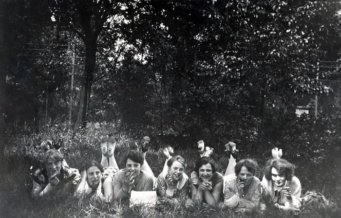 Framed Print : Seven young women in the meadow
