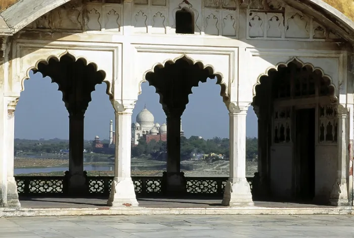 Framed Print : Seventh Wonder of The World 7 Taj Mahal Through arches and pillars of sheesh Mahal