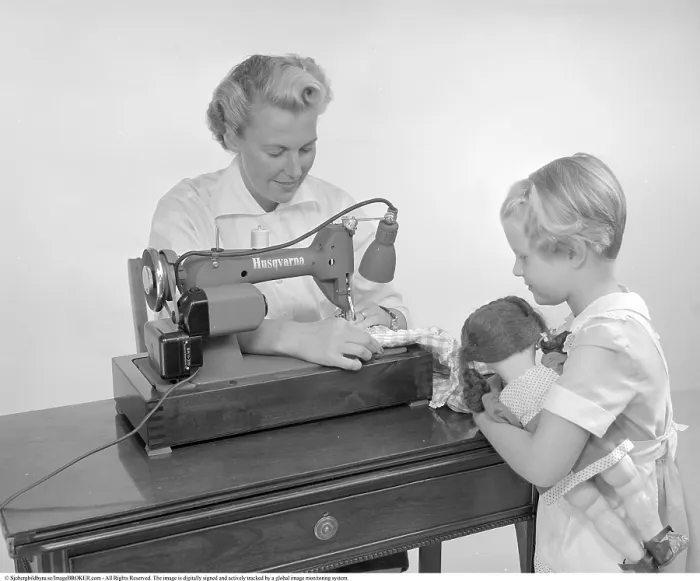 Framed Print : Sewing in the 1950s Framed Print : Sewing in the 1950s