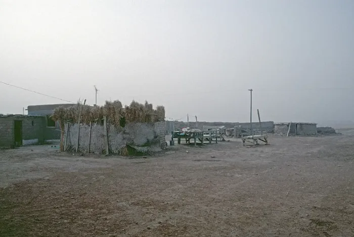 Framed Print : Sheikh's estate near Dura Europos, in the background wooden frames for sleeping, Euphrates Valley, Syria, May 1987, vintage, retro, old, historical, Asia