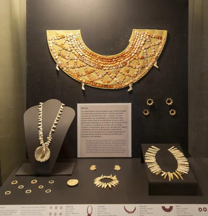 Framed Print : Shell necklaces from Calakmul, Mayan archaeological museum