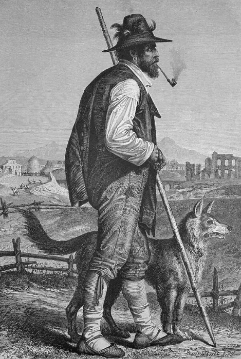 Framed Print : Shepherd from Campagna, Italy, historic wood engraving