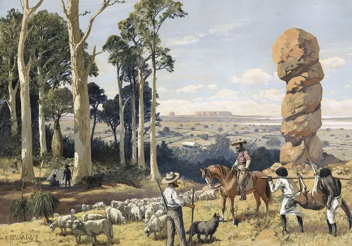 Framed Print : Shepherd with flock of sheep and natives with hunting prey Framed Print : Shepherd with flock of sheep and natives with hunting prey
