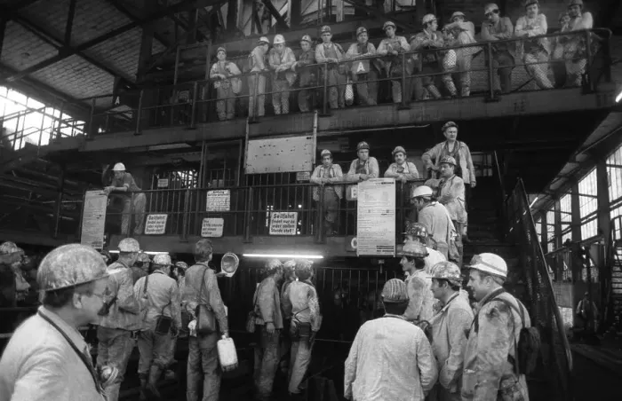 Framed Print : Shift change of the miners of the coal mine Minister Stein on 31