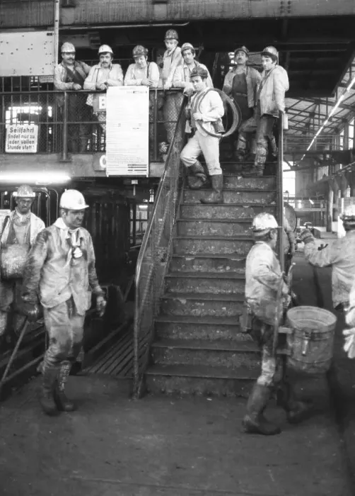 Framed Print : Shift change of the miners of the coal mine Minister Stein on 31