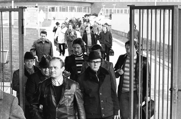 Framed Print : The shift change at the Opel factory gate in Bochum on 29