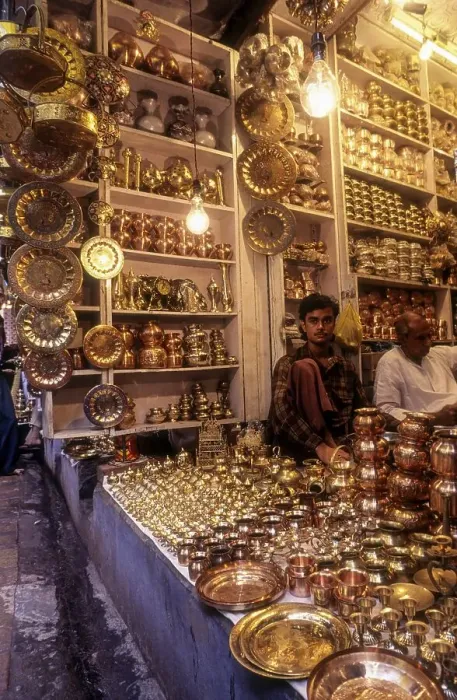 Framed Print : A shimmer of brass and copper gleaming Invitation to shop at Varanasi Benaras Framed Print : A shimmer of brass and copper gleaming Invitation to shop at Varanasi Benaras