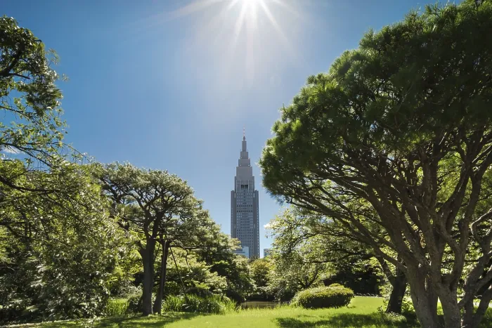 Framed Print : Shinjuku's Docomo tower overlooking the lake