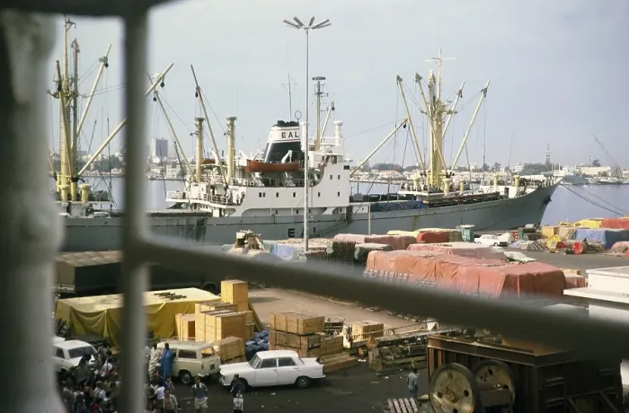Framed Print : Ship at the quay in the harbour of Dakar, harbour of Dakar, Senegal, West Africa 1978, Africa