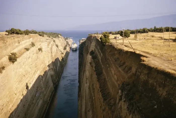 Framed Print : A ship sailing through the Corinth Canal, Greece, 1964, Europe
