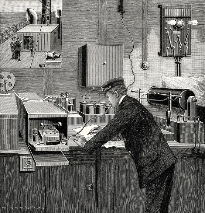 Framed Print : Ship's telegraph station for wireless telegraphy Framed Print : Ship's telegraph station for wireless telegraphy