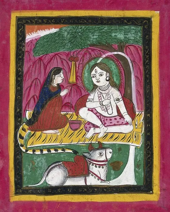 Framed Print : Shiva, one of the main Hindu gods and Parvati seated with Nandi bull Framed Print : Shiva, one of the main Hindu gods and Parvati seated with Nandi bull
