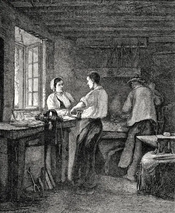 Framed Print : Shop of a locksmith, 19th century Framed Print : Shop of a locksmith, 19th century