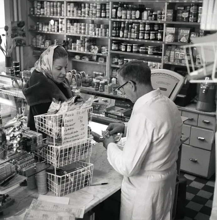 Framed Print : Shopping in the 1960s