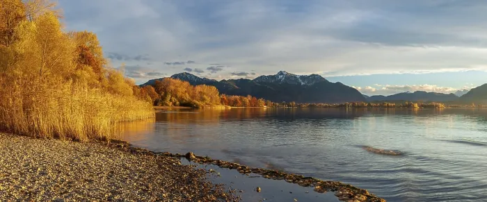 Framed Print : Shore of Lake Chiemsee in autumn