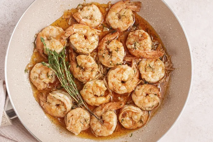 Framed Print : Shrimp dish cooked, in savory sauce