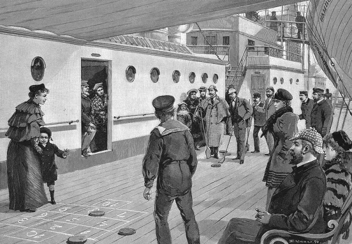 Framed Print : Shuffelboard game aboard a transatlantic steamer Framed Print : Shuffelboard game aboard a transatlantic steamer