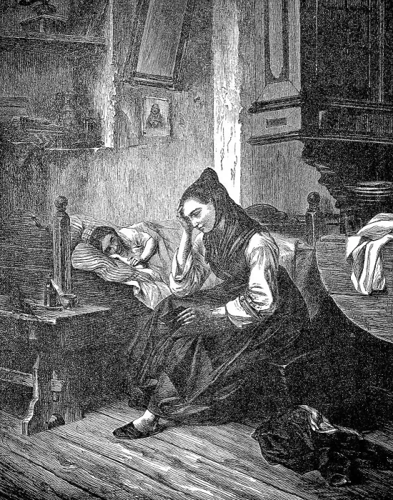 Framed Print : At the Sickbed, Mother Watching at the Bedside of the Sick Child Framed Print : At the Sickbed, Mother Watching at the Bedside of the Sick Child