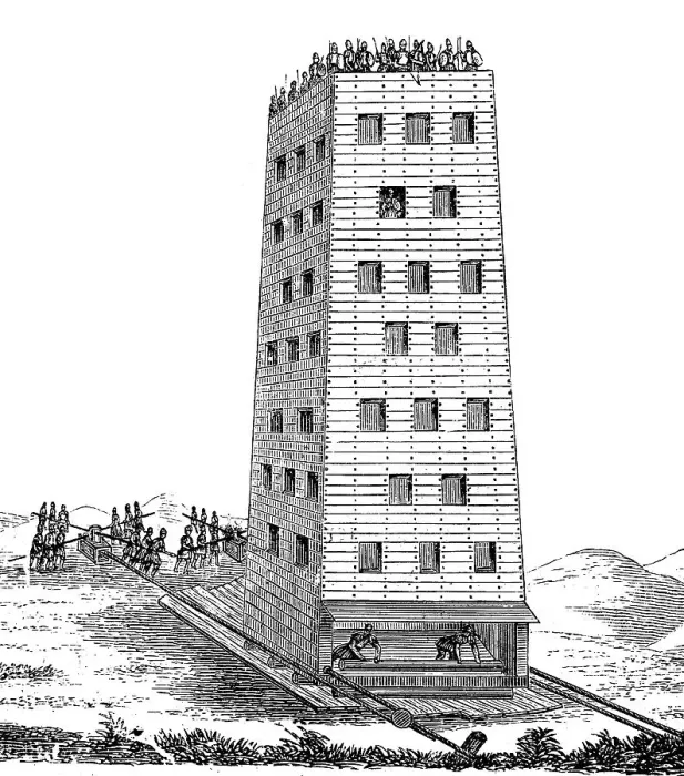 Framed Print : Siege tower or breaching tower or siege engine from the time of the second crusade Framed Print : Siege tower or breaching tower or siege engine from the time of the second crusade