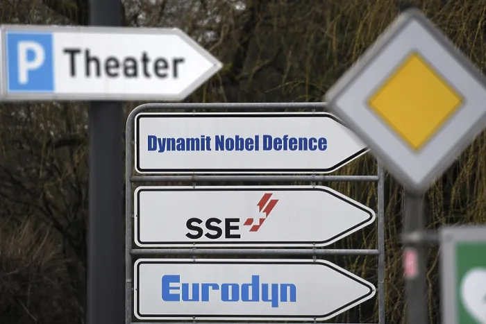 Framed Print : Sign for the companies Dynamit Nobel Defence (DNN)