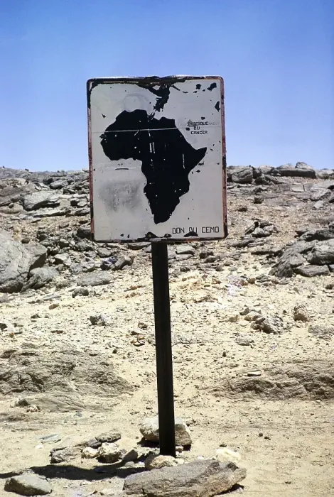 Framed Print : Sign for crossing the Tropic of Cancer on the Trans-Saharan Highway, Sahara Desert, Algeria, North Africa 1973, Africa