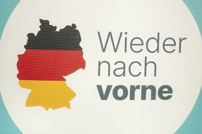 Framed Print : Sign Germany back to the front on an election poster of the CDU party for the Bundestag election 2025