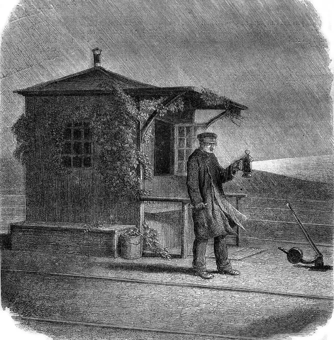 Framed Print : The Signalman, vintage engraved illustration