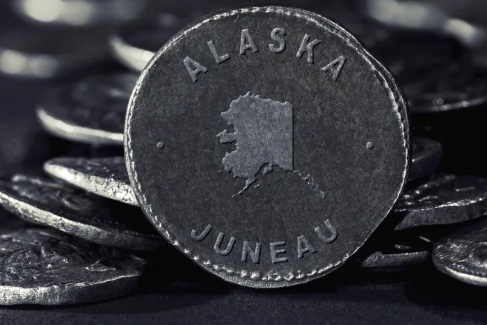 Framed Print : Silver Coin with Map of Alaska, Silver Coin Design Framed Print : Silver Coin with Map of Alaska, Silver Coin Design