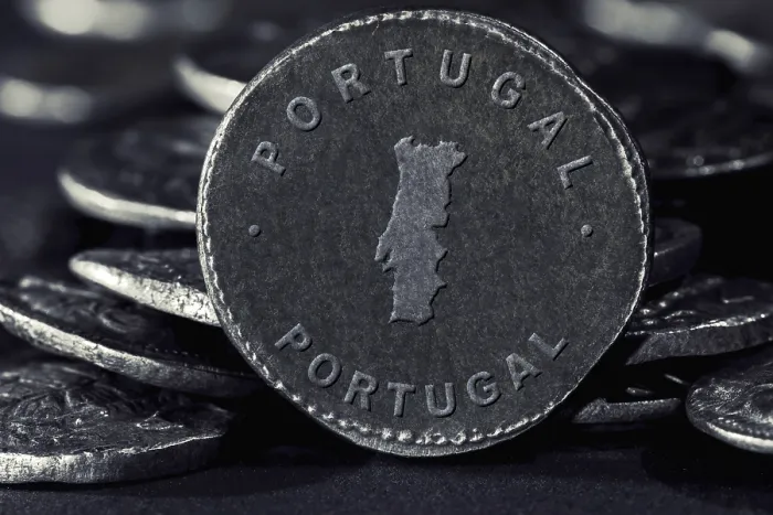 Framed Print : Silver Coin with Map of Portugal Framed Print : Silver Coin with Map of Portugal