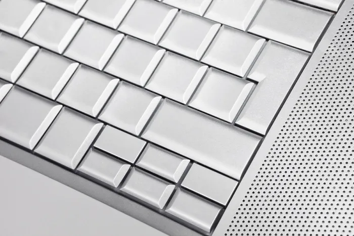 Framed Print : Silver keyboard detail with empty buttons
