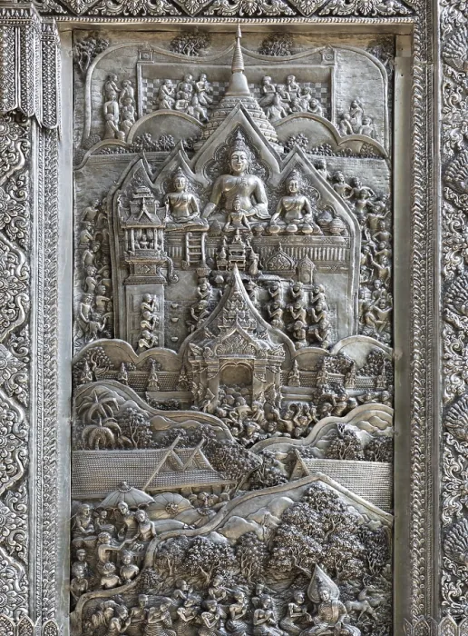 Framed Print : Silver Struck panels in silver temple Wat Sri Suphan