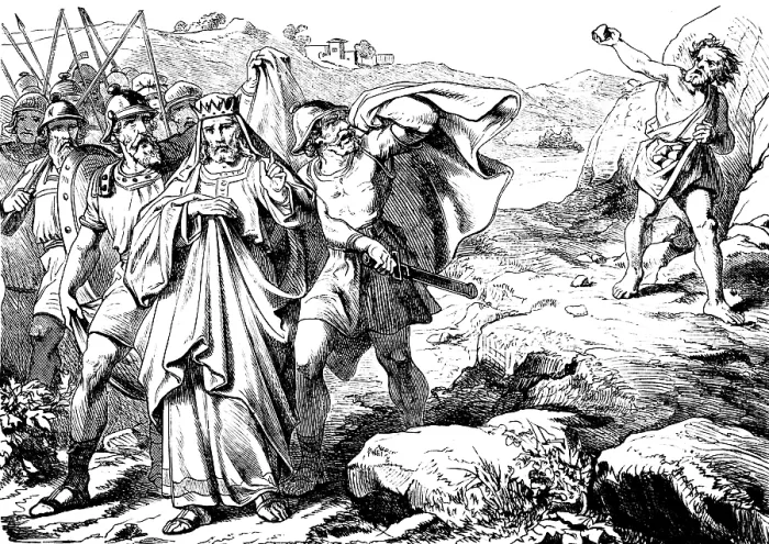 Framed Print : Simei throws stones and curses David