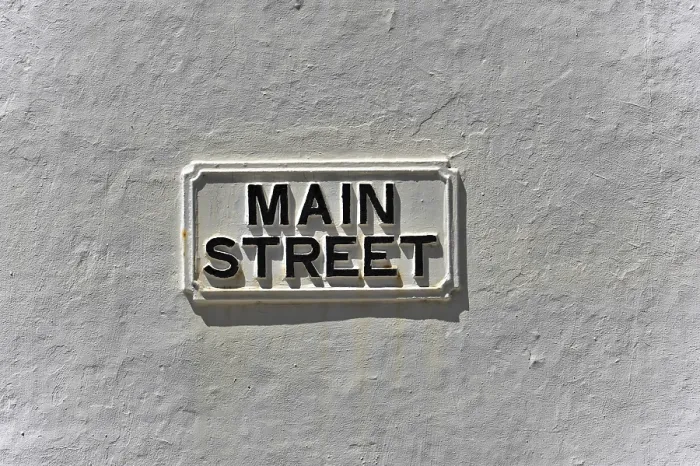 Framed Print : A simple street sign marks Main Street