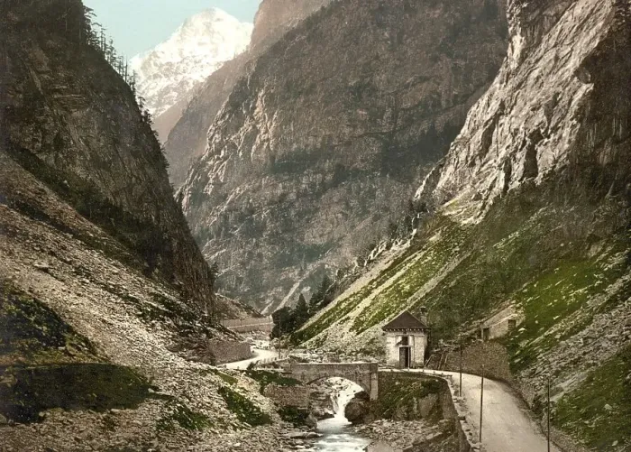 Framed Print : The Simplon Pass in the Gondo Gorge
