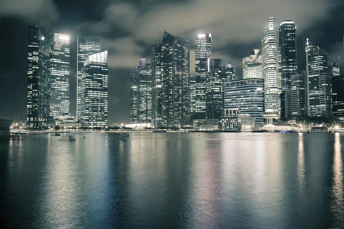 Framed Print : Singapore downtown skyline by night time