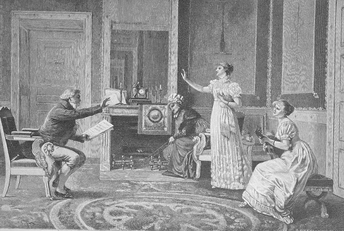 Framed Print : The Singing Lesson, the music teacher and his pupils