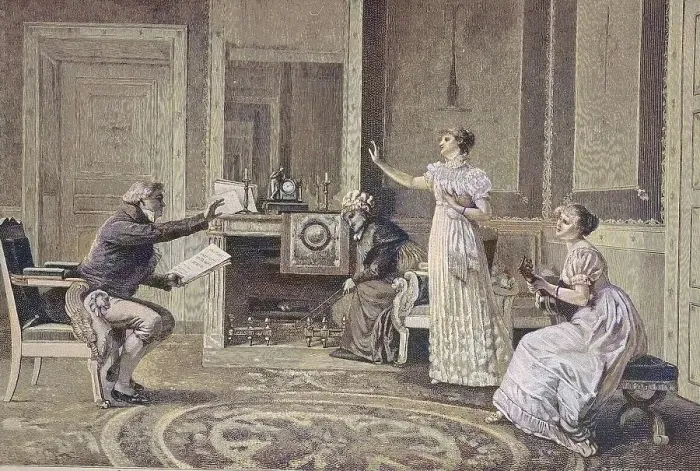 Framed Print : The Singing Lesson, the Music Teacher and his Pupils