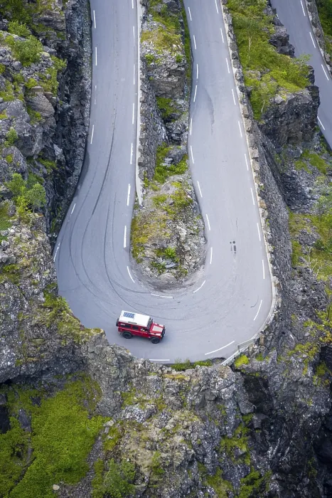 Framed Print : Single car, hairpin bend at the mountain road Trollstigen Framed Print : Single car, hairpin bend at the mountain road Trollstigen