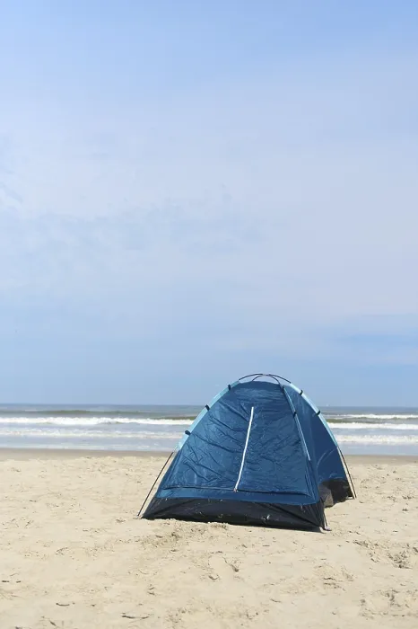 Framed Print : Single tent for camping in shelter at the beach Framed Print : Single tent for camping in shelter at the beach