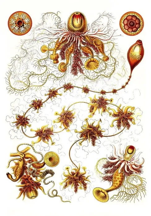 Framed Print : Siphonophores (Siphonophorae), an order of stick-forming and free-swimming cnidarians of the class Hydrozoans