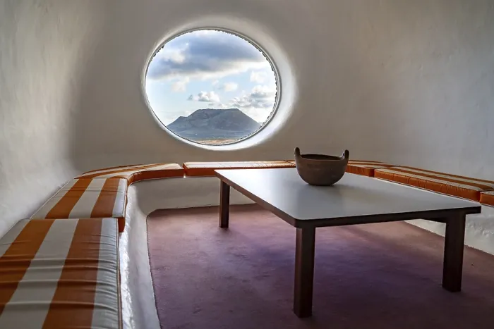 Framed Print : Sitting area with a view of the Volcan de la Corona volcano