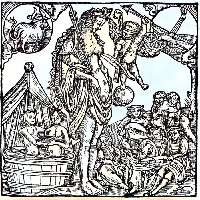 Framed Print : Situation in a Bathing house in the 16th century Framed Print : Situation in a Bathing house in the 16th century