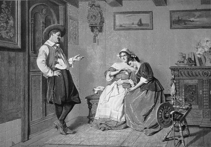 Framed Print : Situation in a living room in 1850 Framed Print : Situation in a living room in 1850