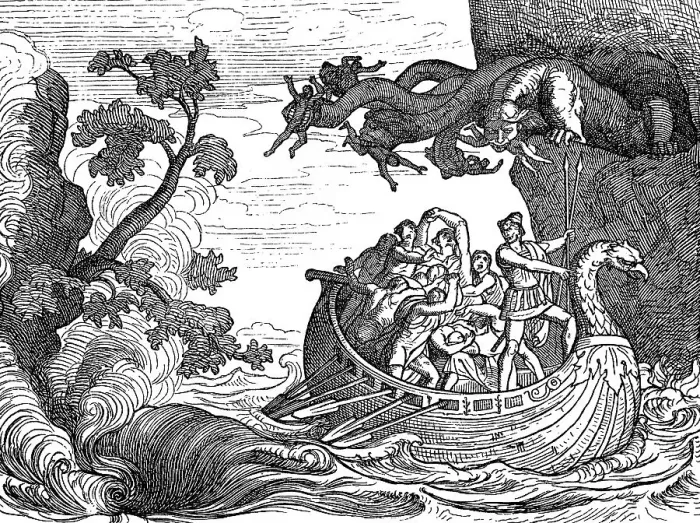 Framed Print : The six-headed monster Scylla and the whirlpool Charybdis